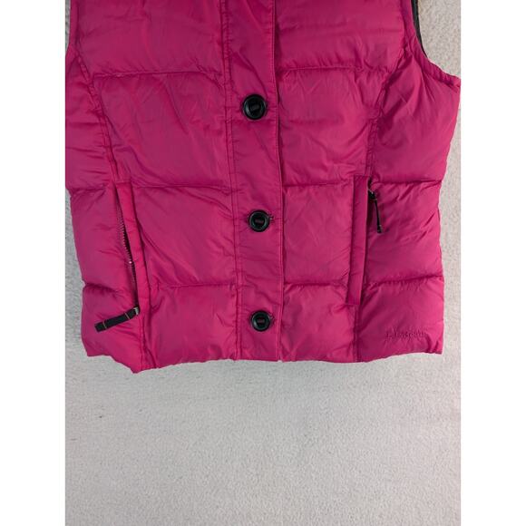 LL Bean Goose Down Vest Pink Womens Medium Removable Hood Fur Trim Zip Pockets - Picture 9 of 16